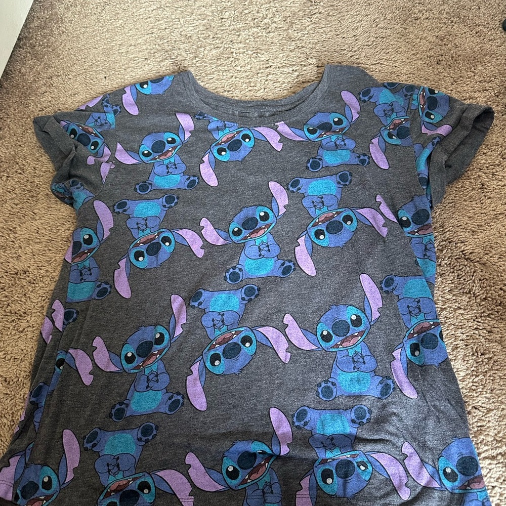 Disney Gray and Blue Stitch Short Sleeve Tee